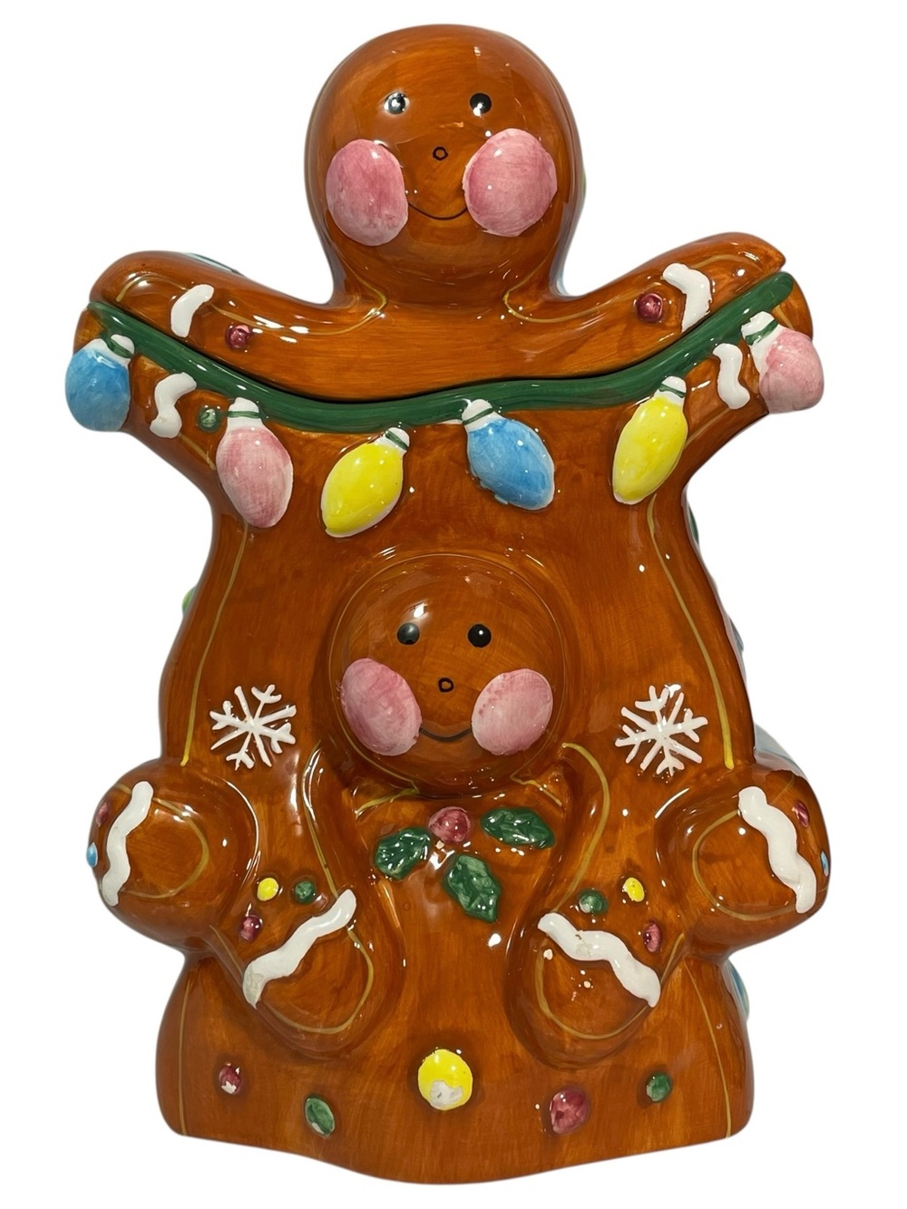 Vintage 1980s Gingerbread Man Holiday Time Ceramic Cookie Jar - Made in Japan